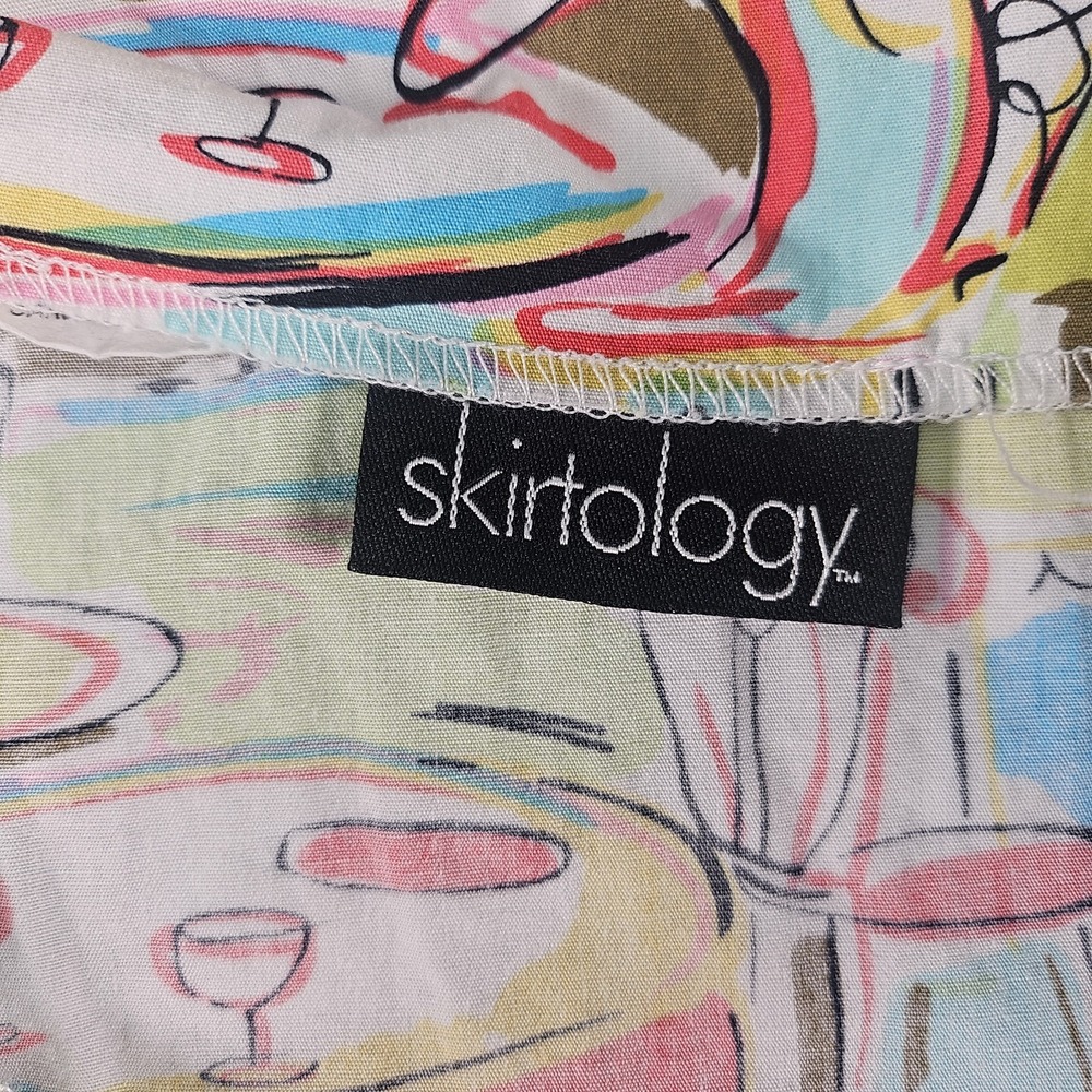 Vtg 90s Y2K Skirt Woman 30"Graphic AOP Print Villa City Eatery Wearable Art Boho - Picture 2 of 10